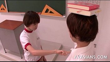Innocent jap schoolgirl has learned how to please her hairy teachers cock