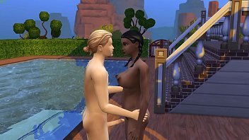 dad f. his black step d. to have sex in the swimming pool outdoor