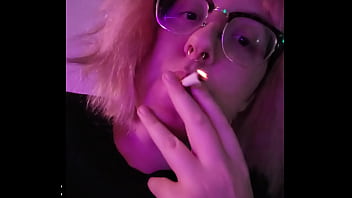 smoking fetish hempette cigarette short pink hair glasses bespectacled babe non nude face only FULL length