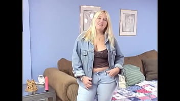 Blonde girl with clit piercing loves to show off her tits and shaved cunt